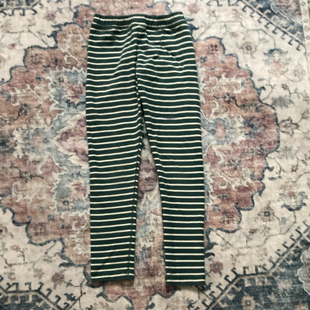 Hanna Andersson Green and White Striped Leggings